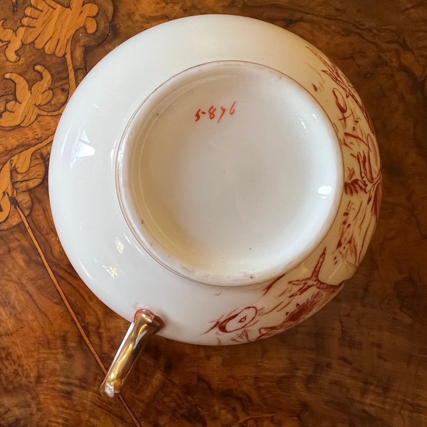 Victorian Red and Gilt Chick Tea Cup Trios Set Of Four