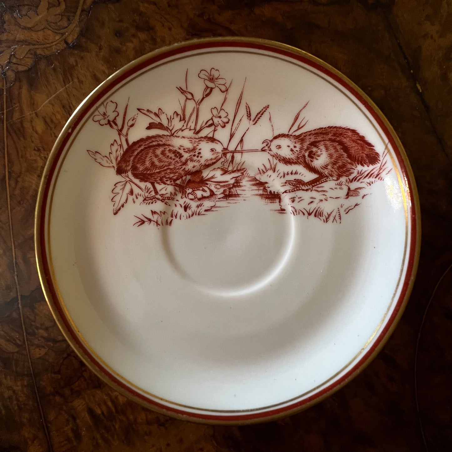 Victorian Red and Gilt Chick Tea Cup Trios Set Of Four