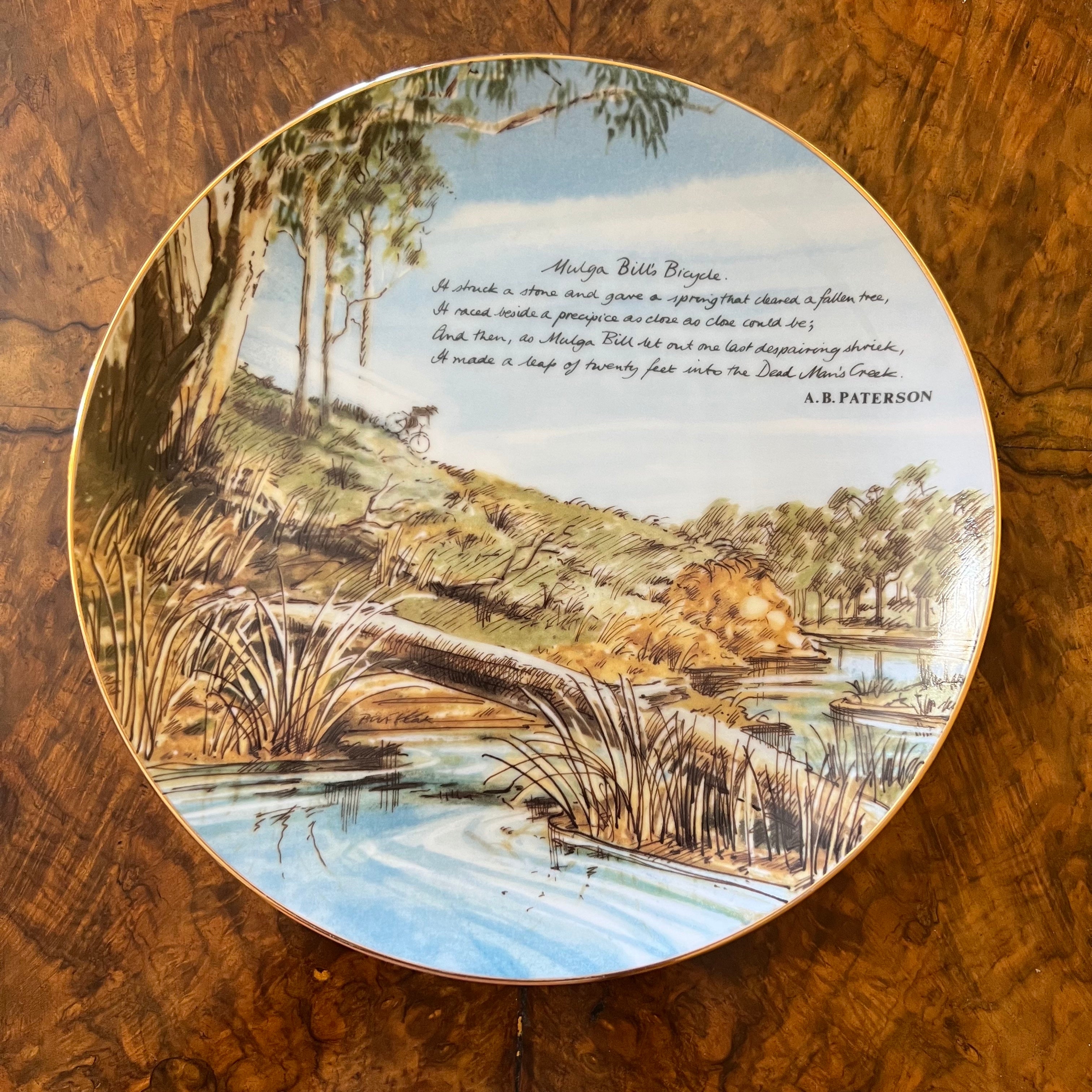 Mulga Bill's Bicycle Poem by A B Paterson Collector's Plate – Antiques Yeah