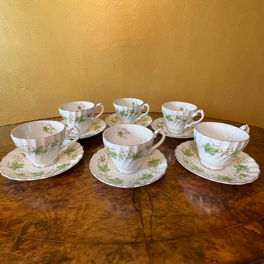 Vintage Myott Staffordshire Harmsworth Tea Cup & Saucer Set Of Six