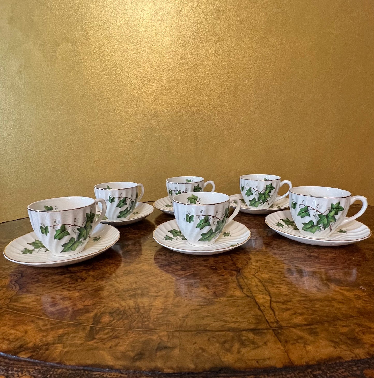 Royal Wessex Ironstone Leave Print Tea Cup & Saucer Set Of Six