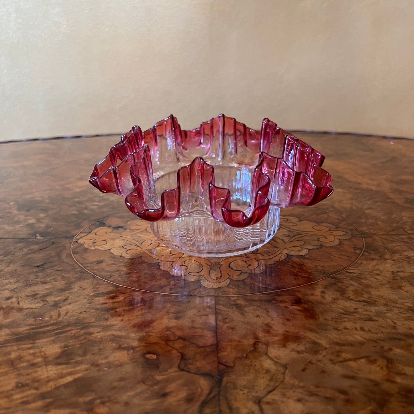 Vintage Hand Blown Red & Clear Small Bowl