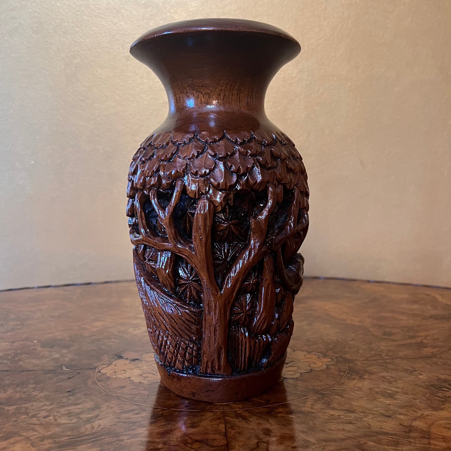 Wooden Carved Elephant Vase