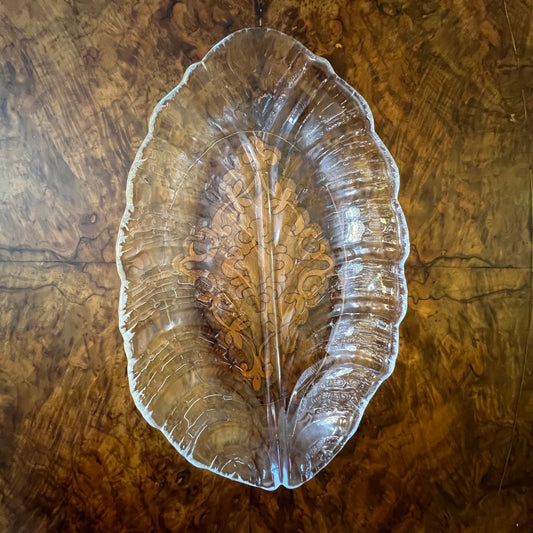 Vintage Glass Leaf Style Shallow Tray Platter Dish