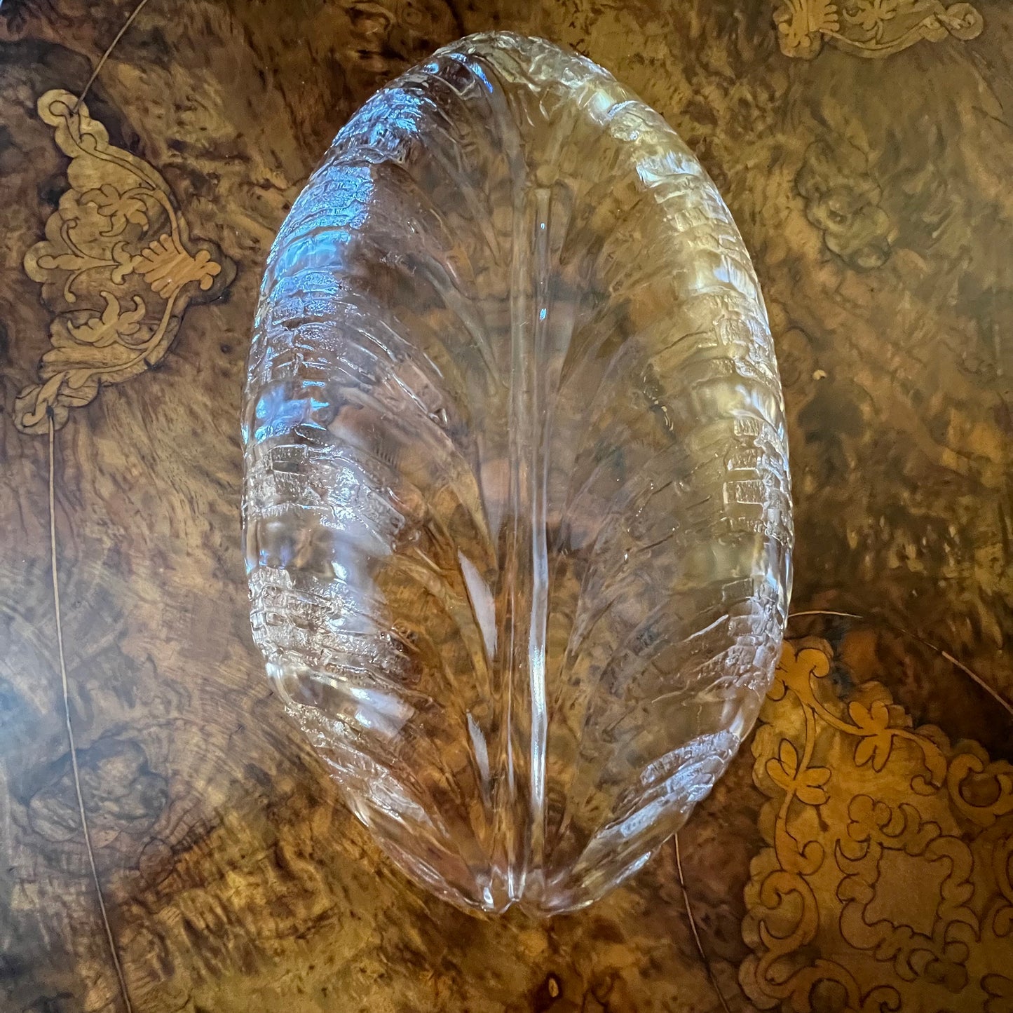 Vintage Glass Leaf Style Shallow Tray Platter Dish