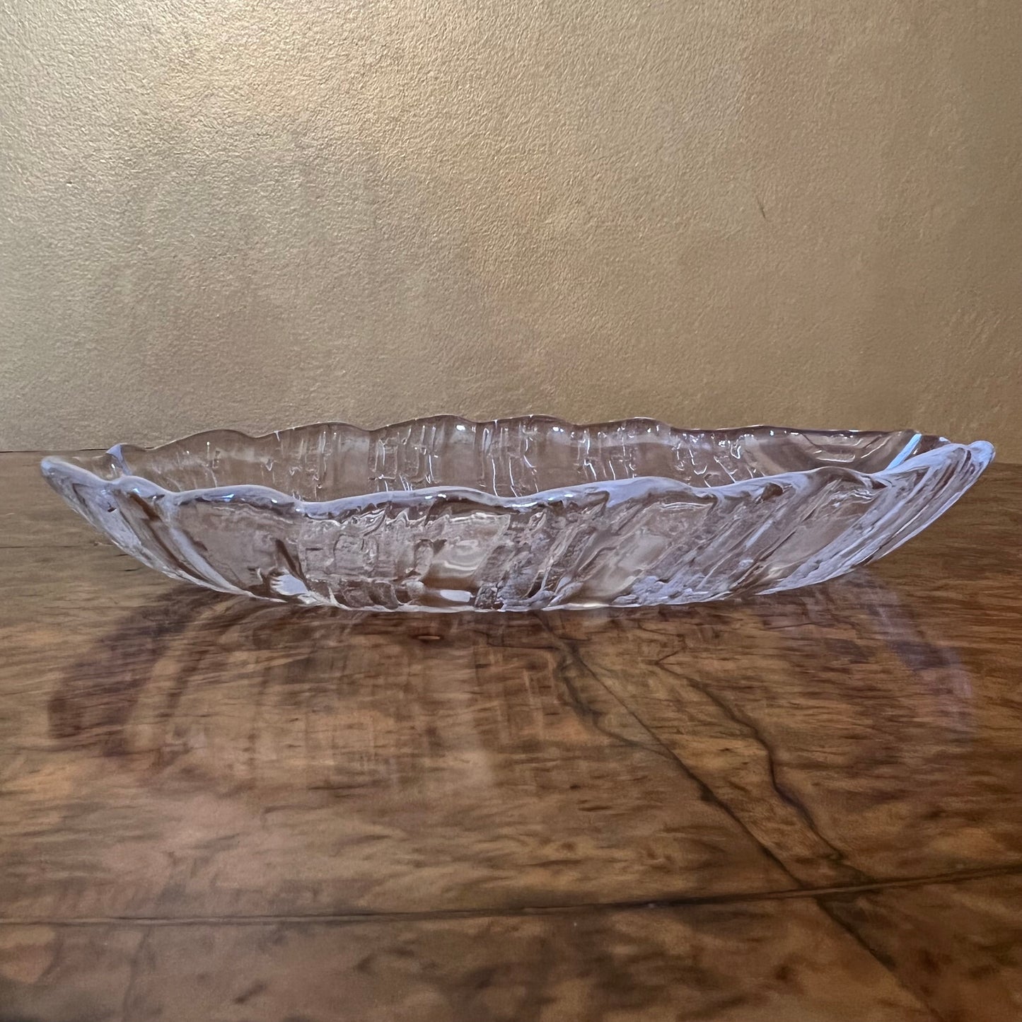 Vintage Glass Leaf Style Shallow Tray Platter Dish