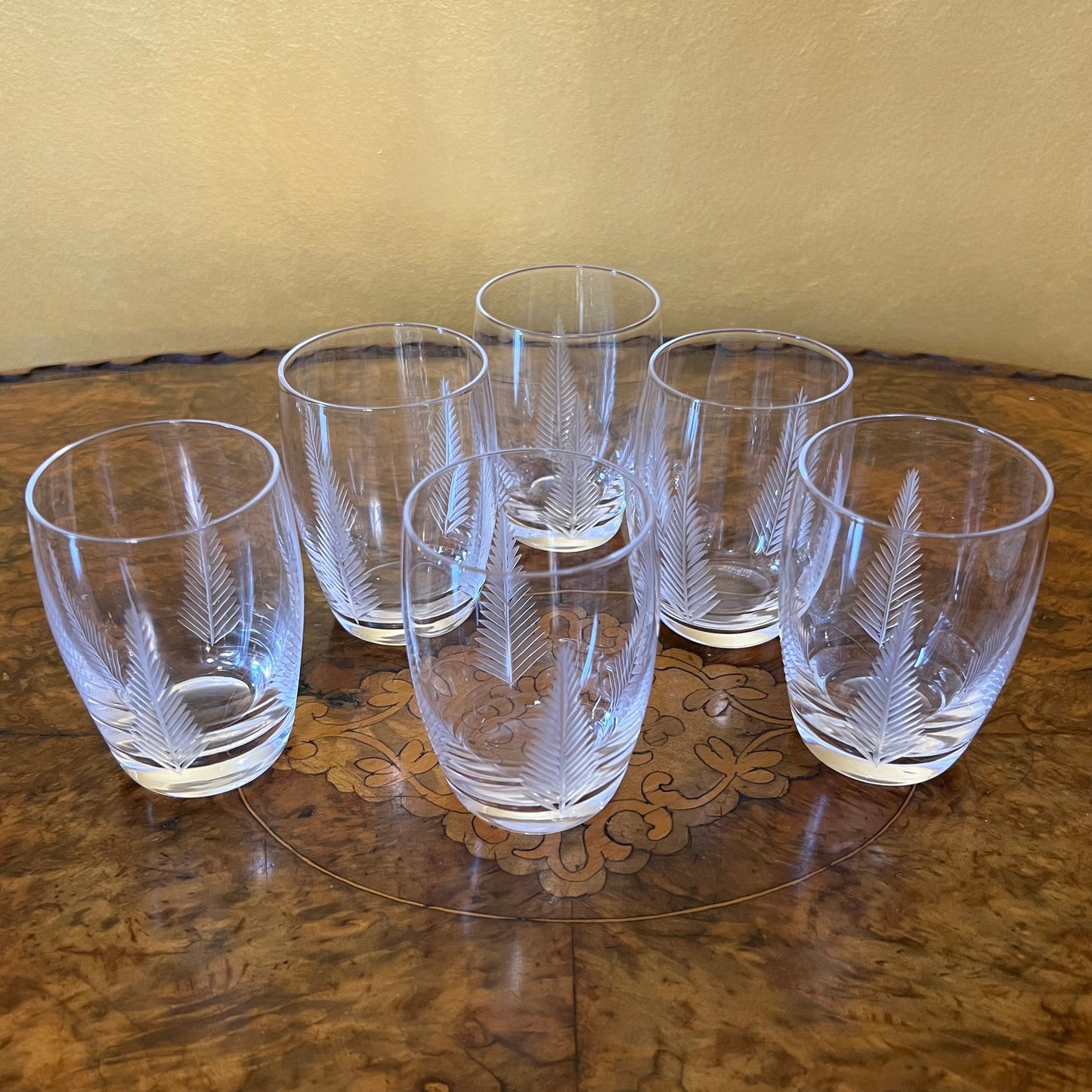 Stuart Crystal Etched Leaved Six Glass Tumblers