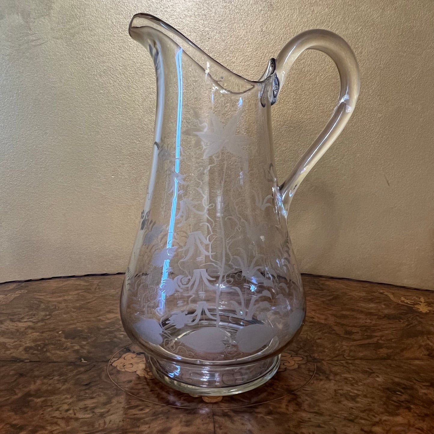 Vintage Crystal Etched Jug With Glasses