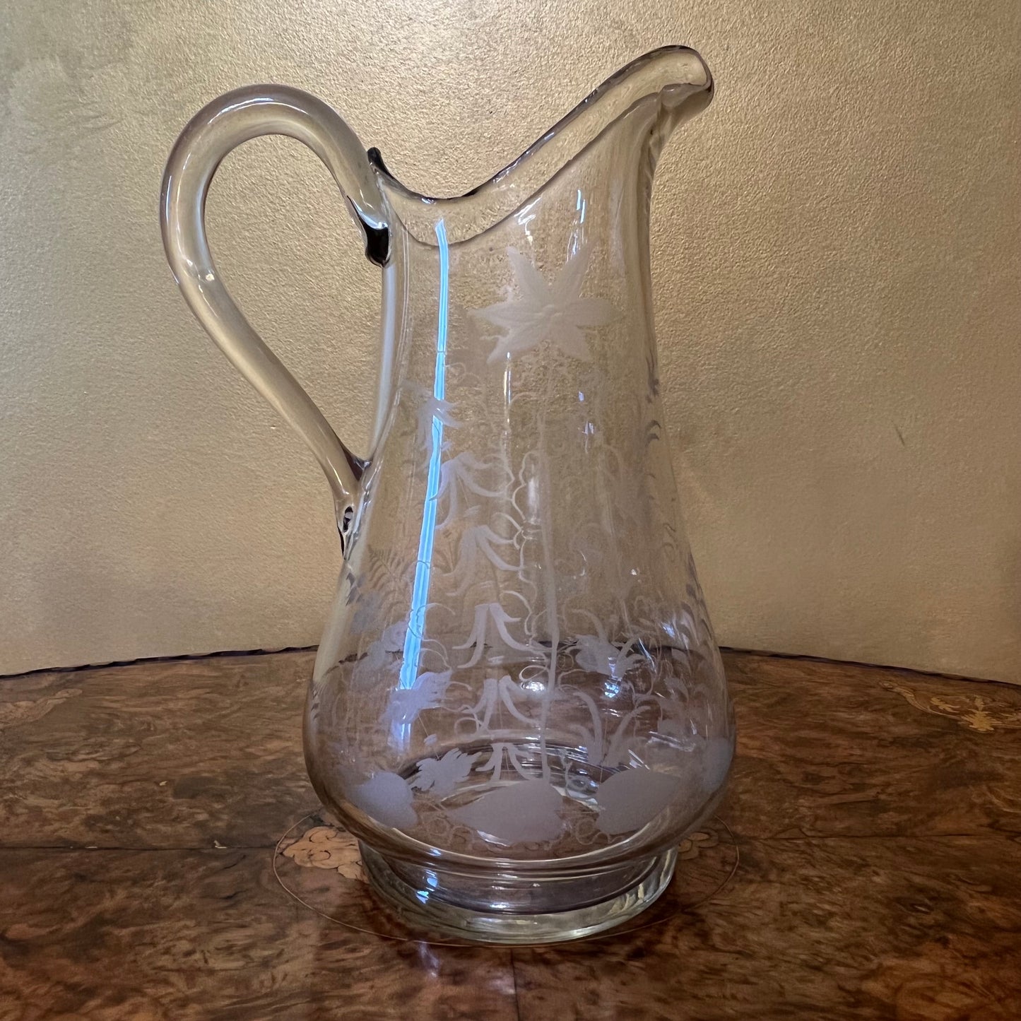 Vintage Crystal Etched Jug With Glasses