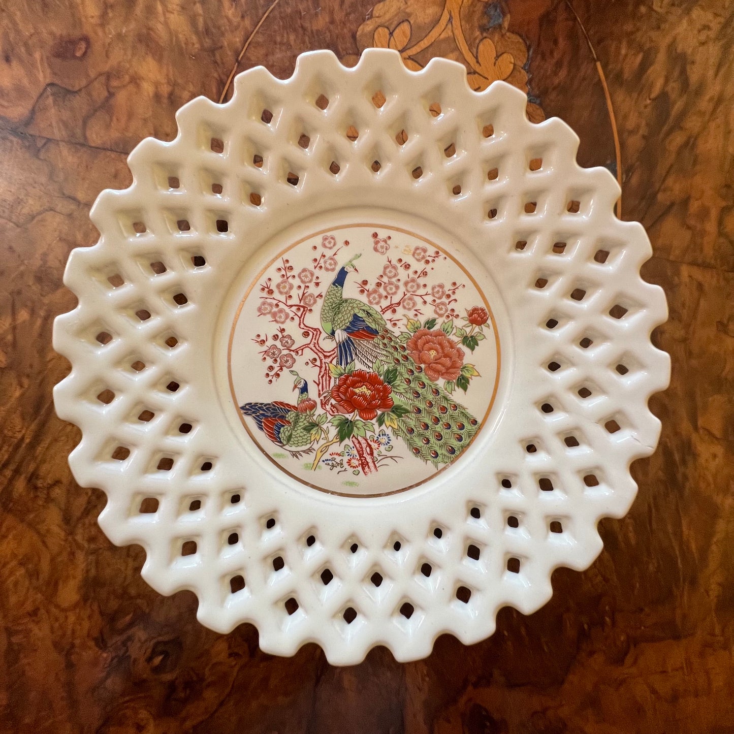 Vintage Peacock Print Plate Dish