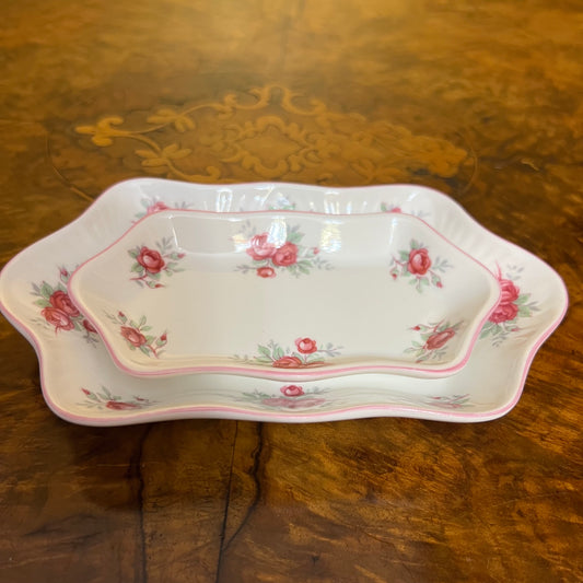 Vintage Crown Staffordshire Sweetheart Rose Trinket Trays