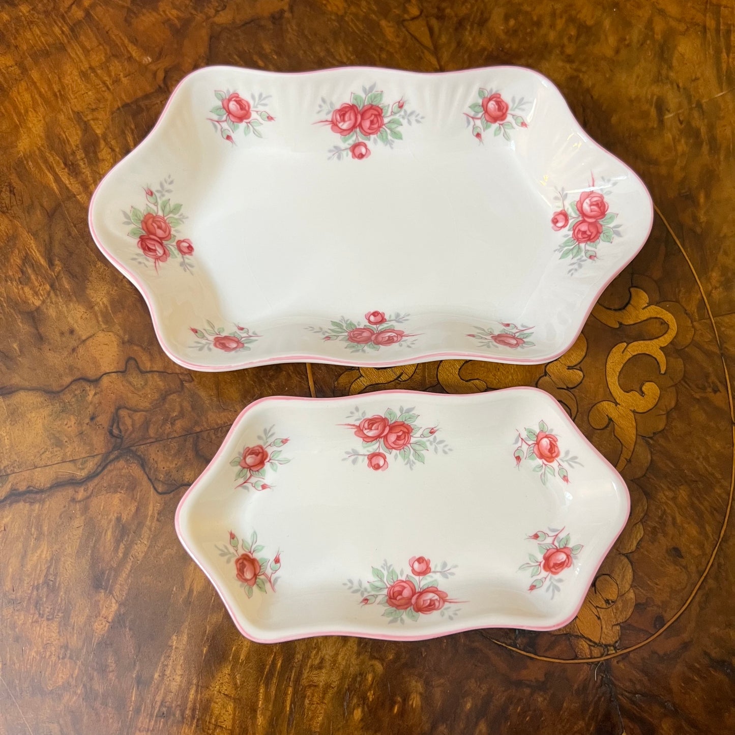 Vintage Crown Staffordshire Sweetheart Rose Trinket Trays