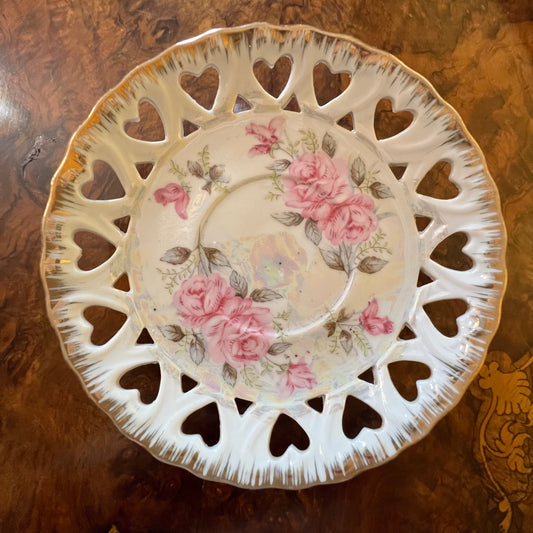 Vintage Roses Print With Heart Cut Out Side Plate