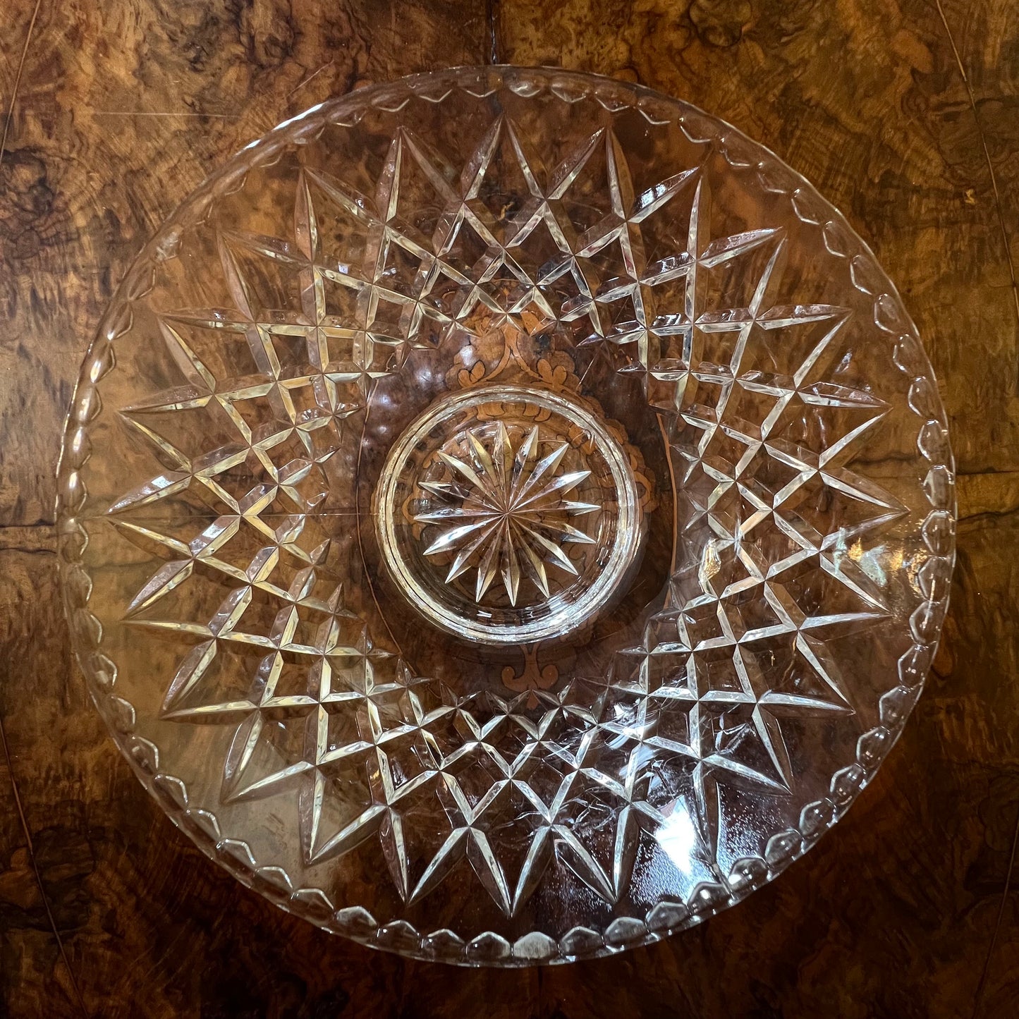 Vintage Glass Cut Salad Or Display Bowl