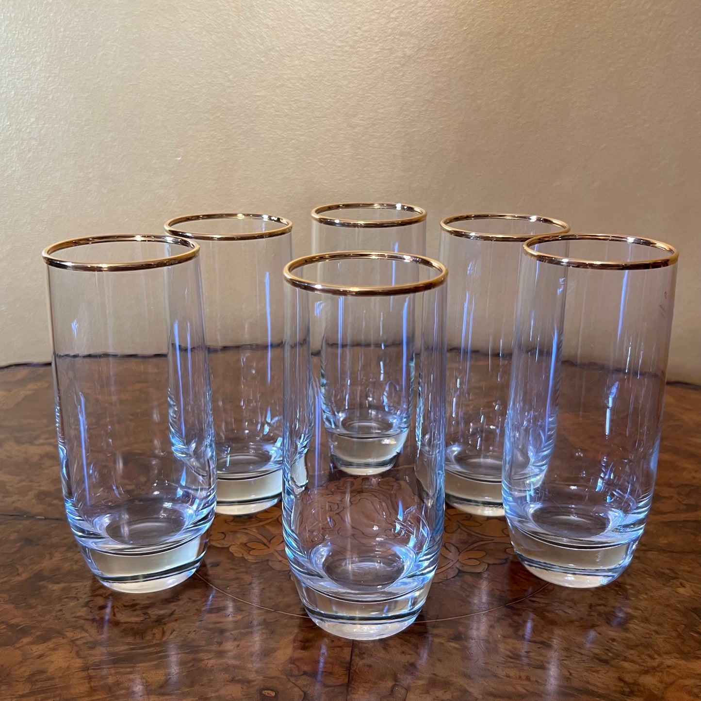 Pasabahce Turkiye Gold Rim Tall Glasses Set Of Six