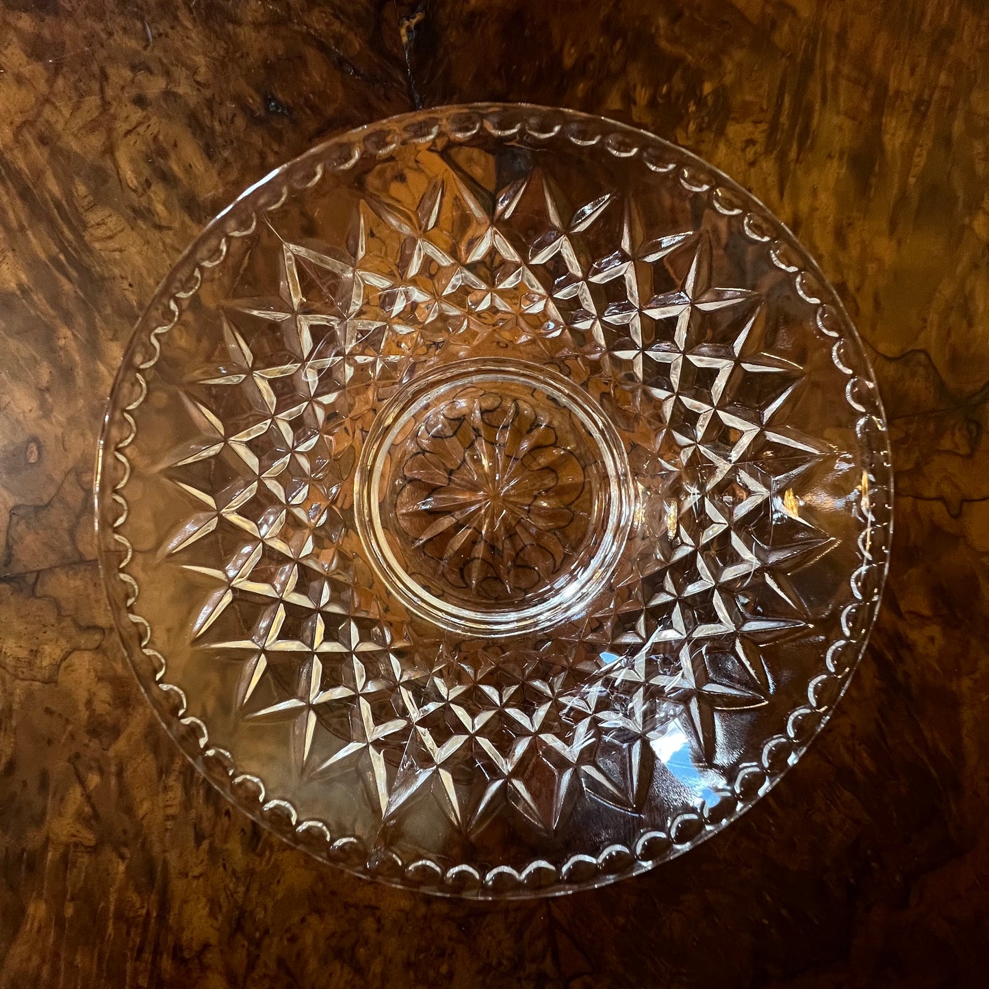 Vintage Glass Diamond Cut Design Desert Bowls Set Of Six