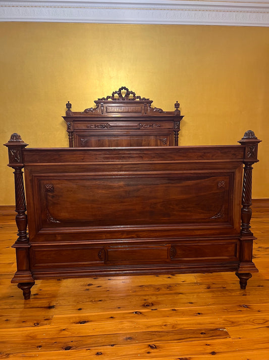 Antique French 19th Century Walnut Double Bed