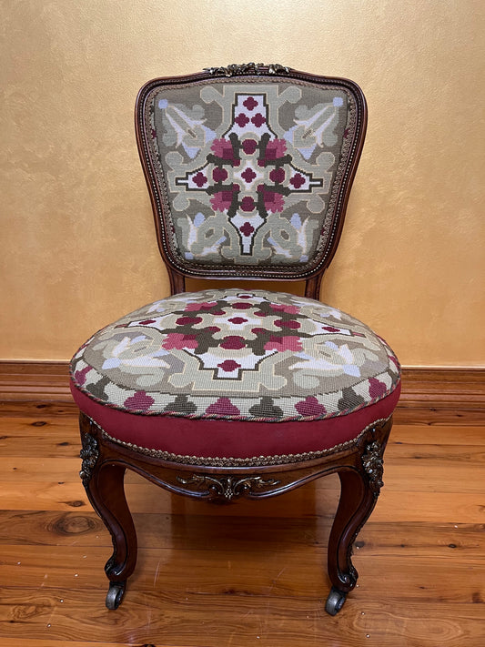 Antique English Tapestry Ladies Grandmother Parlour Chair
