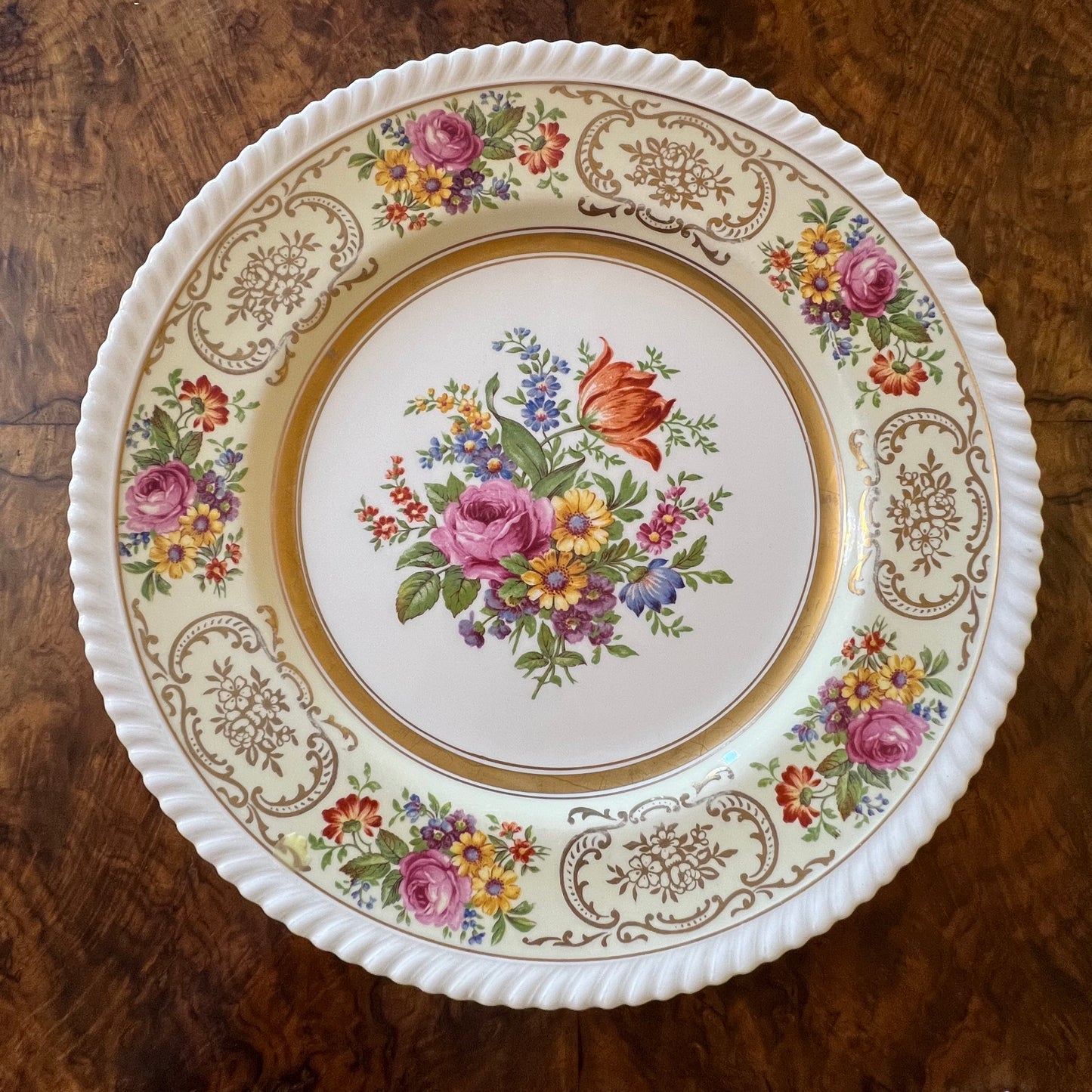 Antique Old England Johnson Bros Floral Gold Dinner Plate