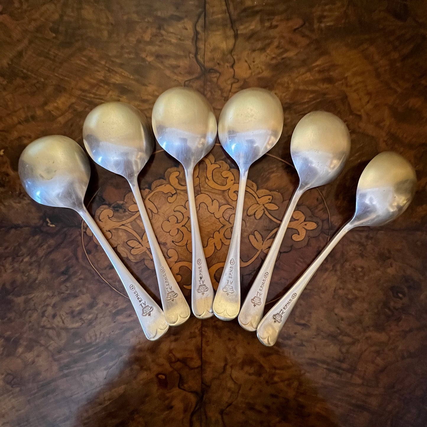 Vintage Silver Plated Soup Spoon Set Of Six