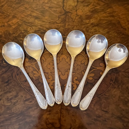Vintage Sheffield Silver Plated Desert Spoons Set Of Six