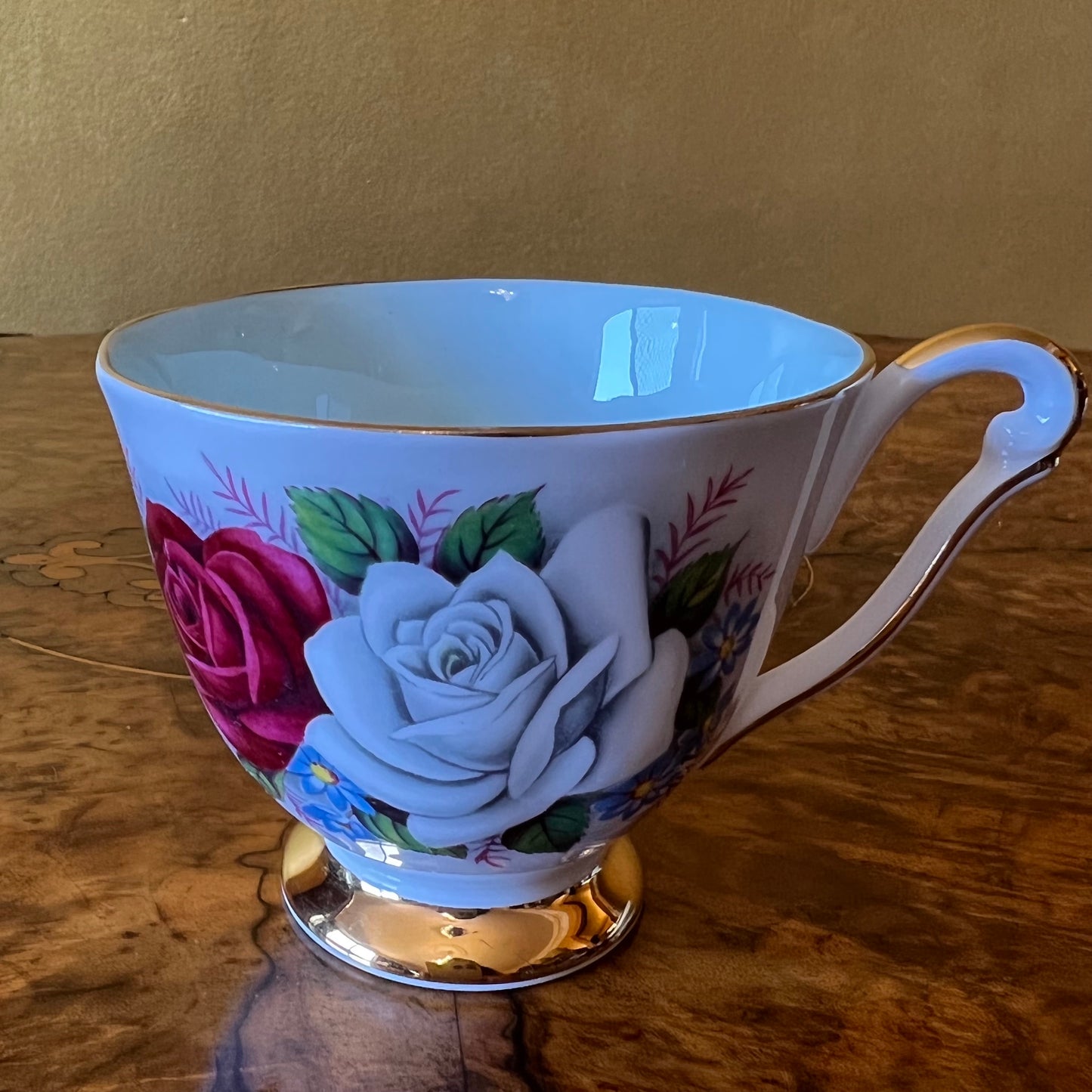 Vintage Queen Anne Duet Blue Tea Cup Trio Set