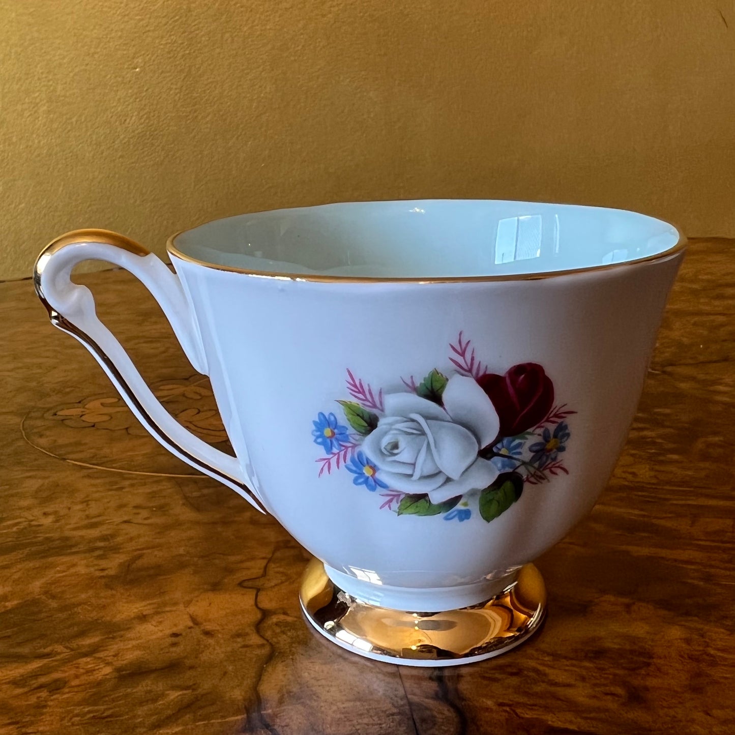 Vintage Queen Anne Duet Blue Tea Cup Trio Set