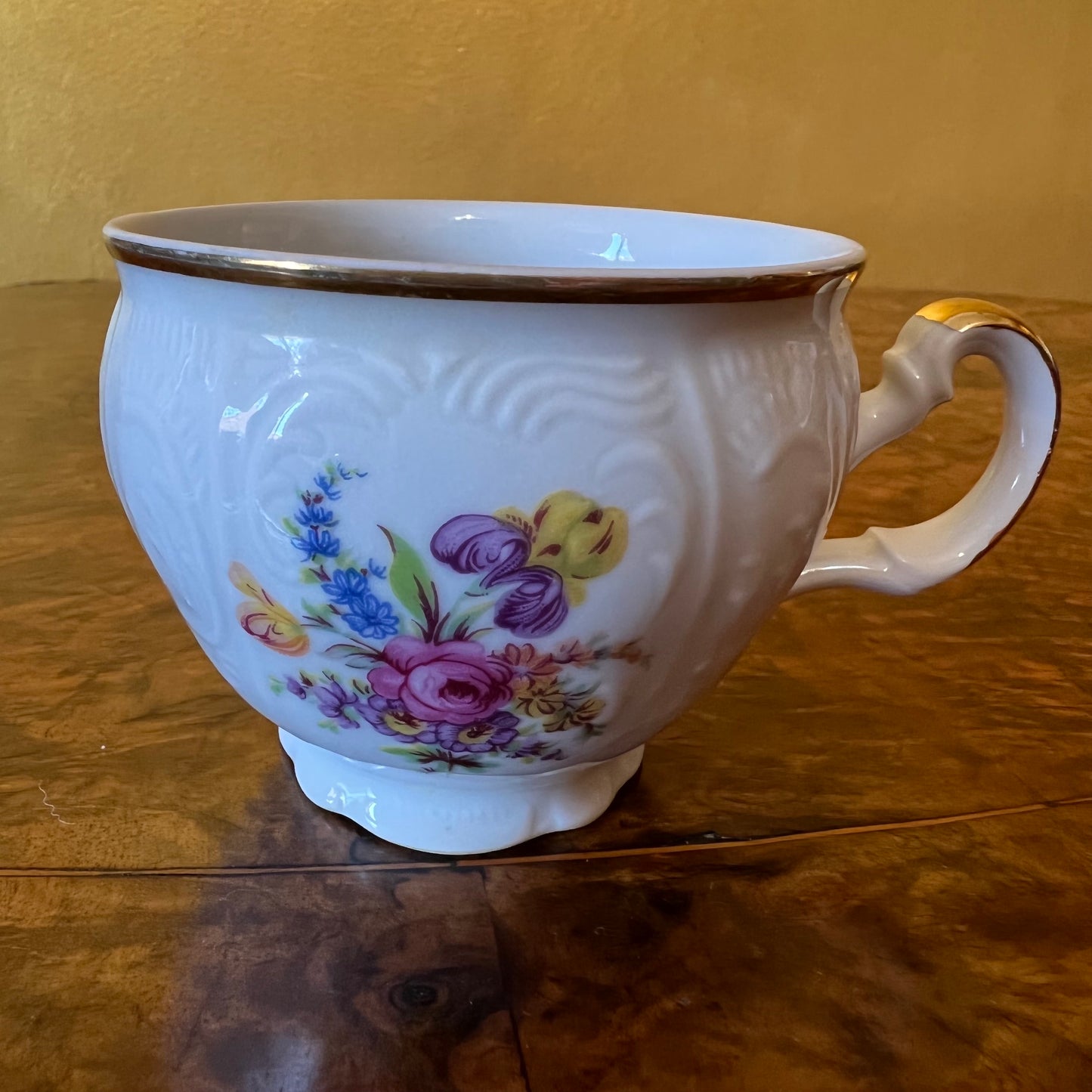 Vintage LC Bernadotte Floral Gold Trim Tea Cup Trio Set