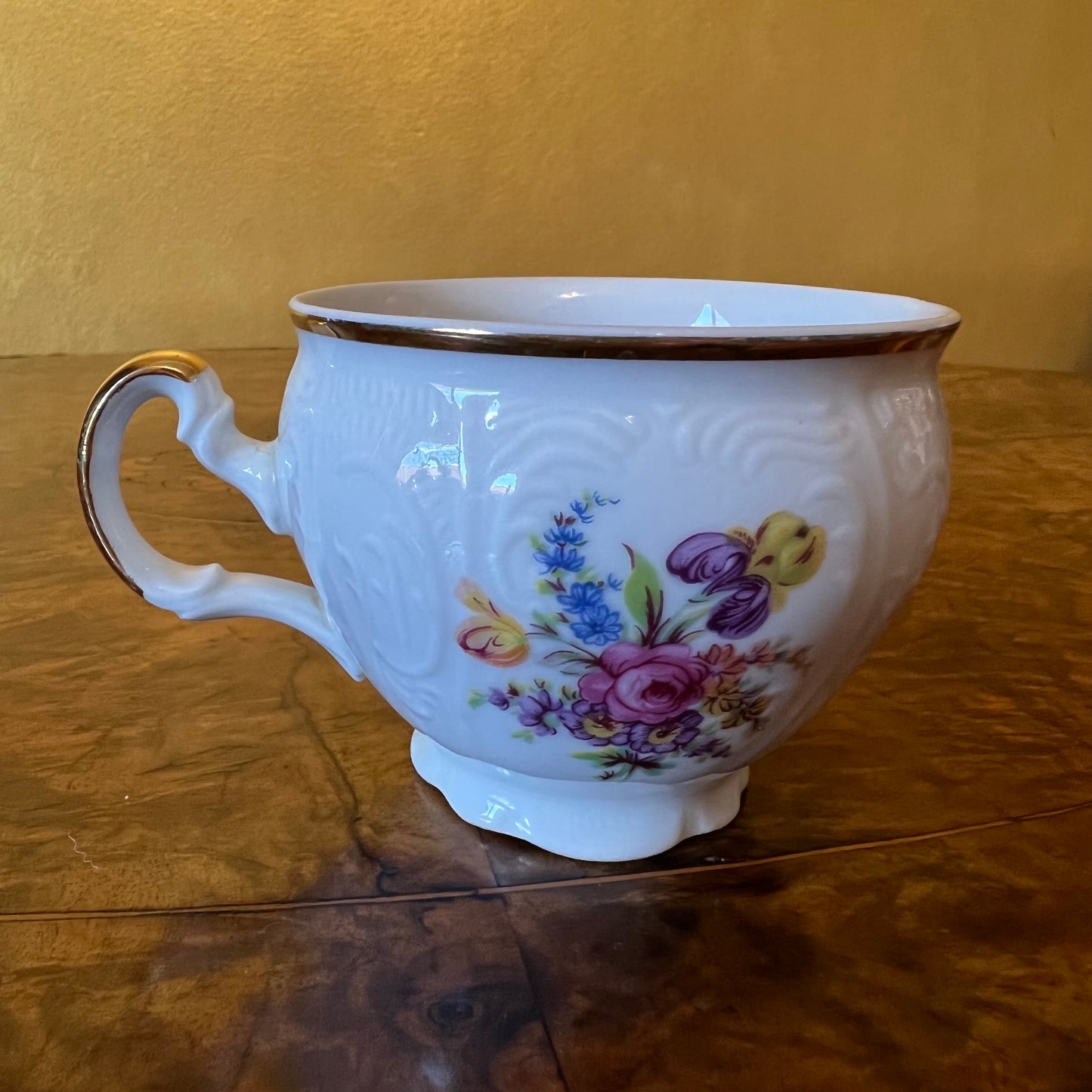 Vintage LC Bernadotte Floral Gold Trim Tea Cup Trio Set