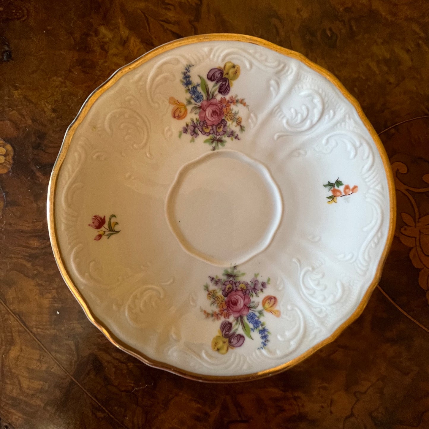 Vintage LC Bernadotte Floral Gold Trim Tea Cup Trio Set