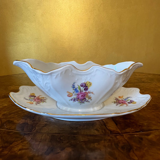 Vintage LC Bernadotte Floral Gold Trim Gravy Boat