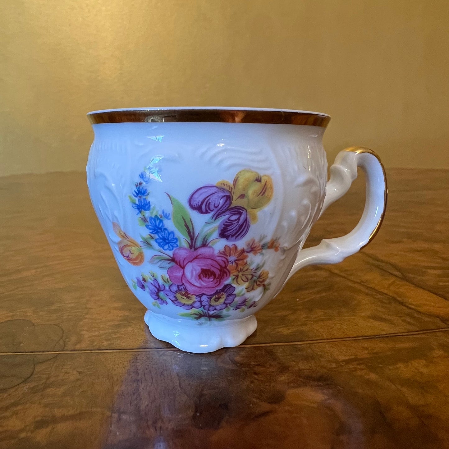 Vintage LC Bernadotte Floral Gold Trim Coffee Cup & Saucer