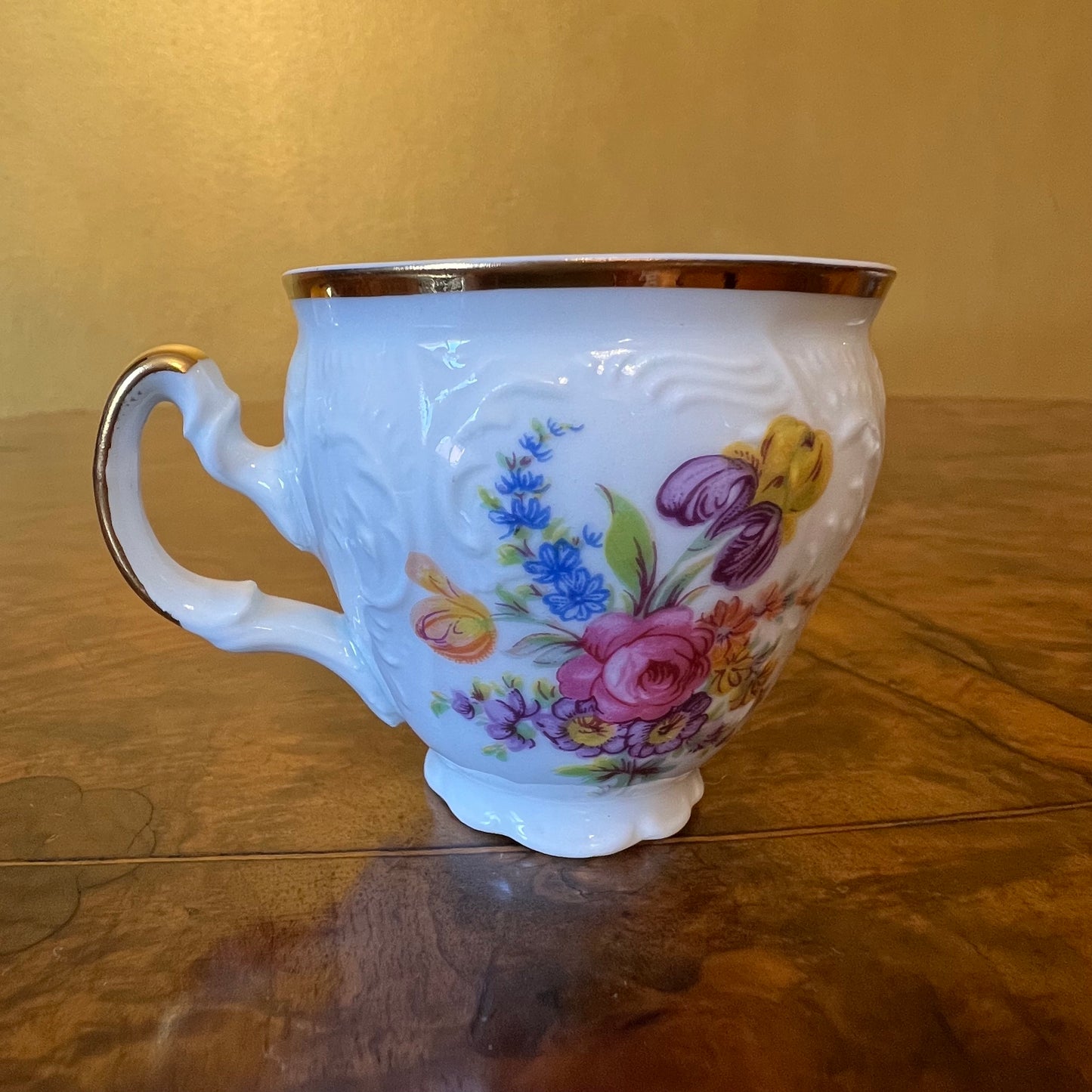 Vintage LC Bernadotte Floral Gold Trim Coffee Cup & Saucer