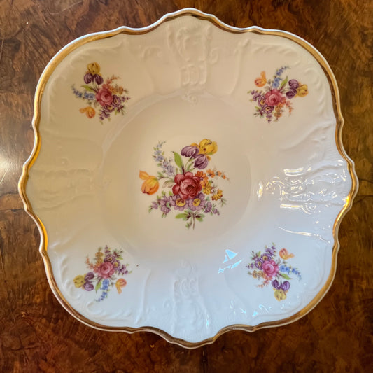 Vintage LC Bernadotte Floral Gold Trim Serving Bowl