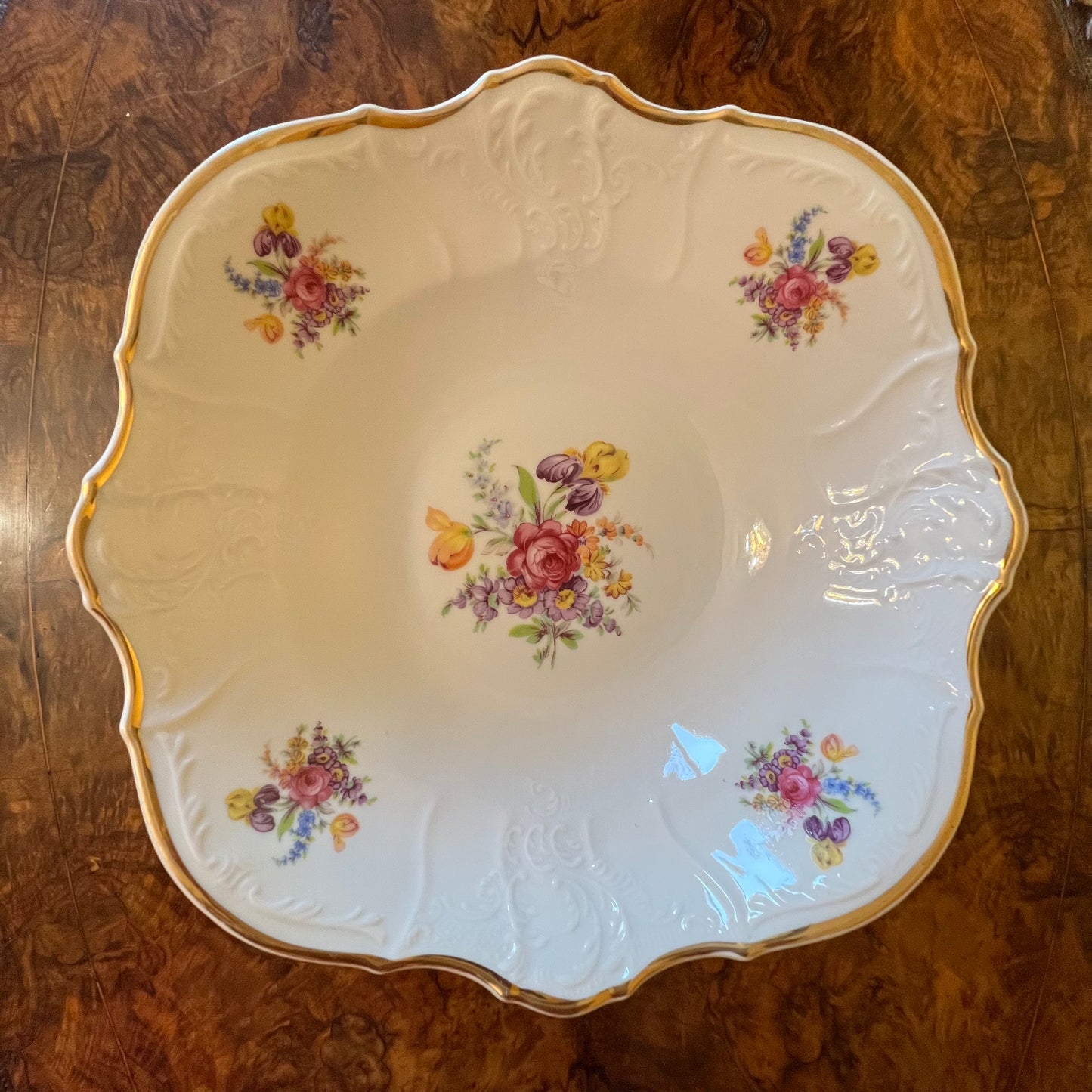 Vintage LC Bernadotte Floral Gold Trim Large Serving Bowl