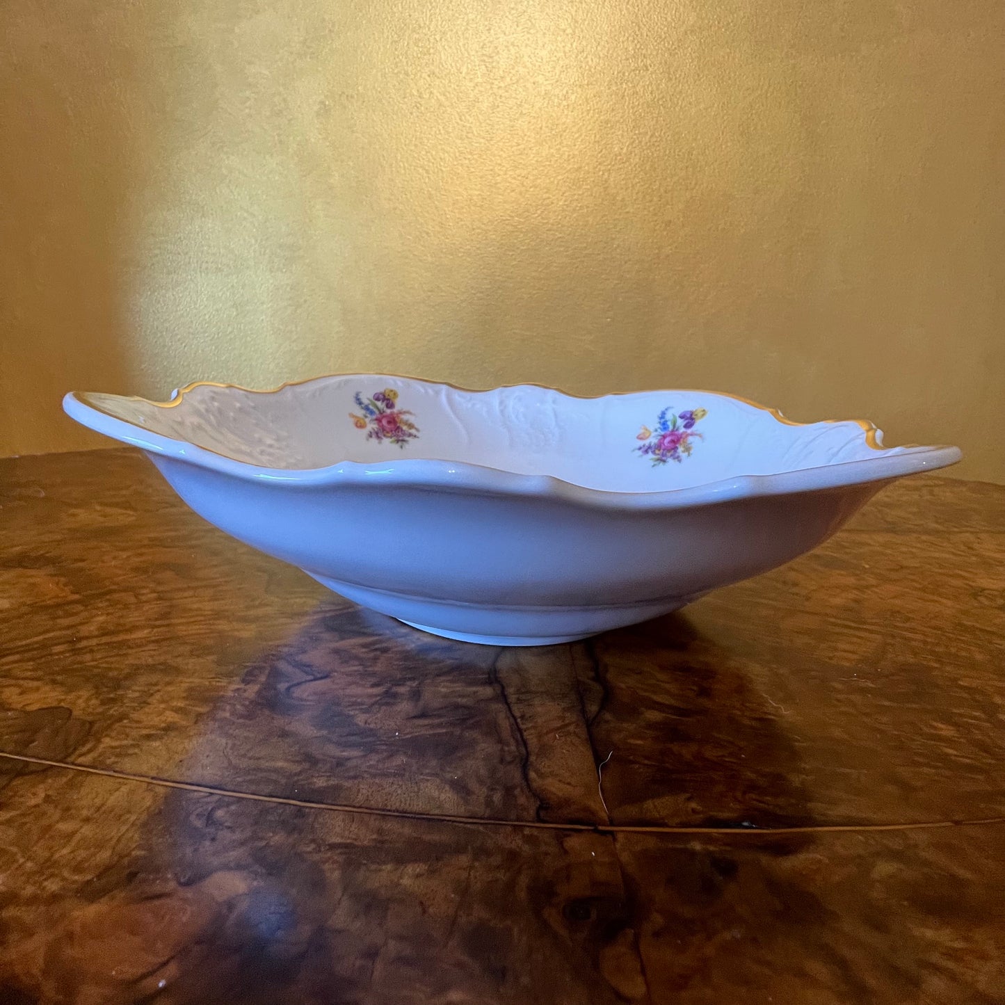 Vintage LC Bernadotte Floral Gold Trim Large Serving Bowl