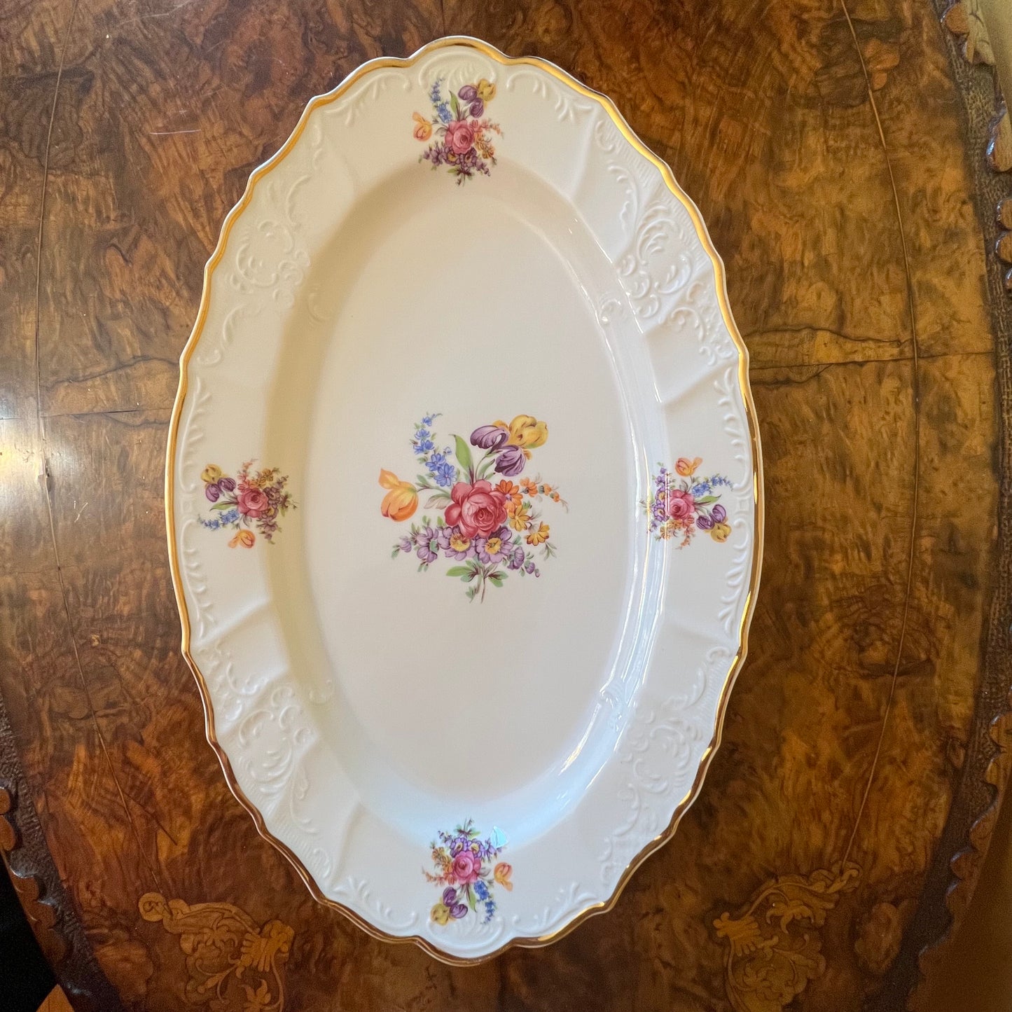 Vintage LC Bernadotte Floral Gold Trim Large Platter