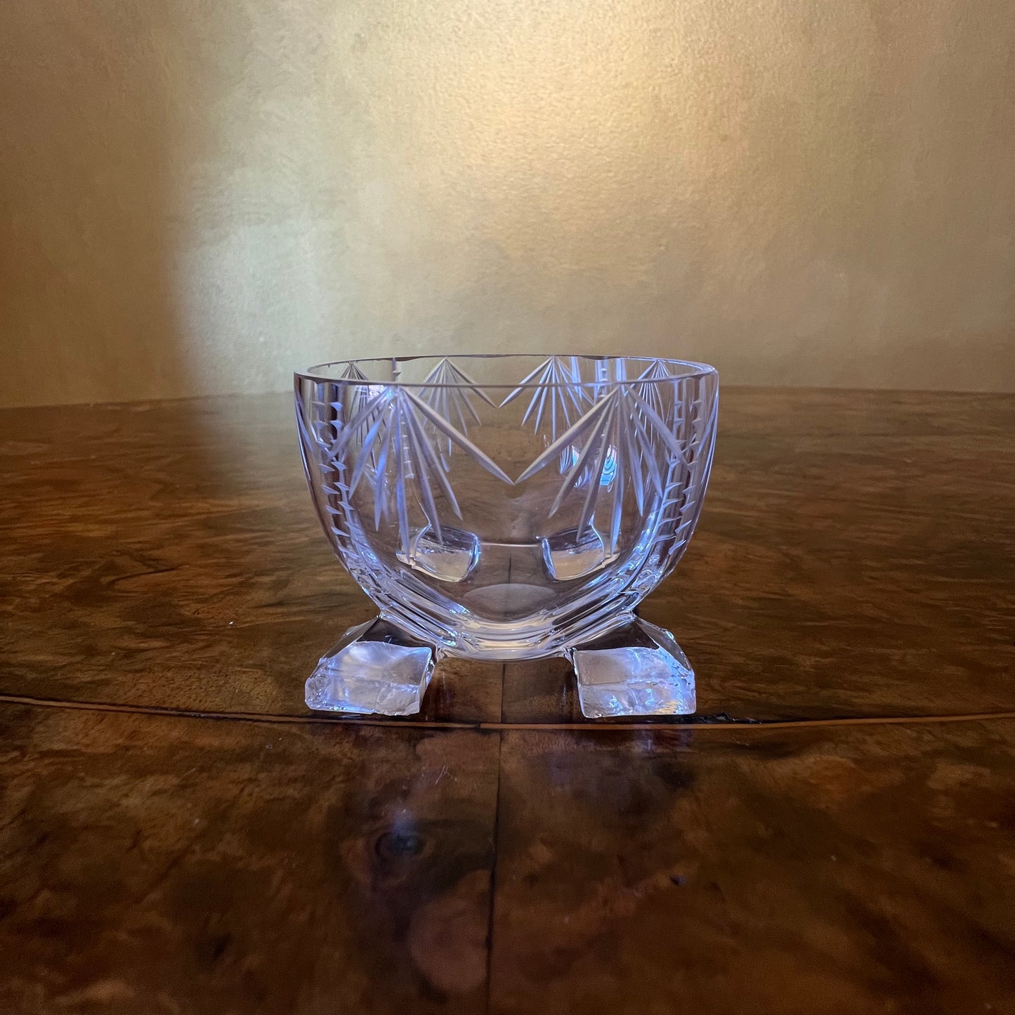 Glass Cut Small Bowl With Feet