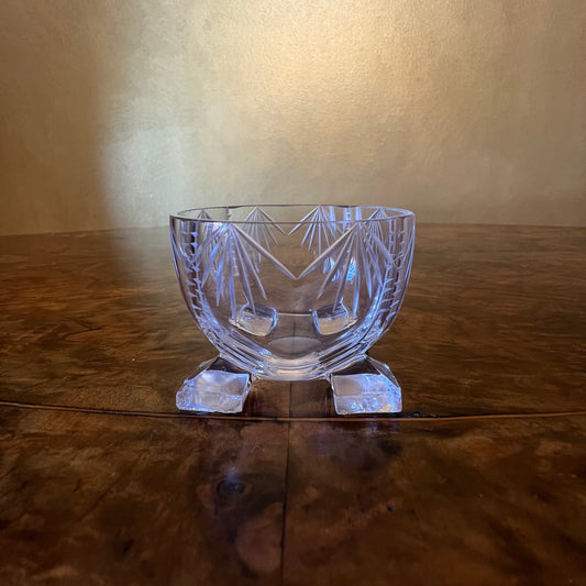 Glass Cut Small Bowl With Feet