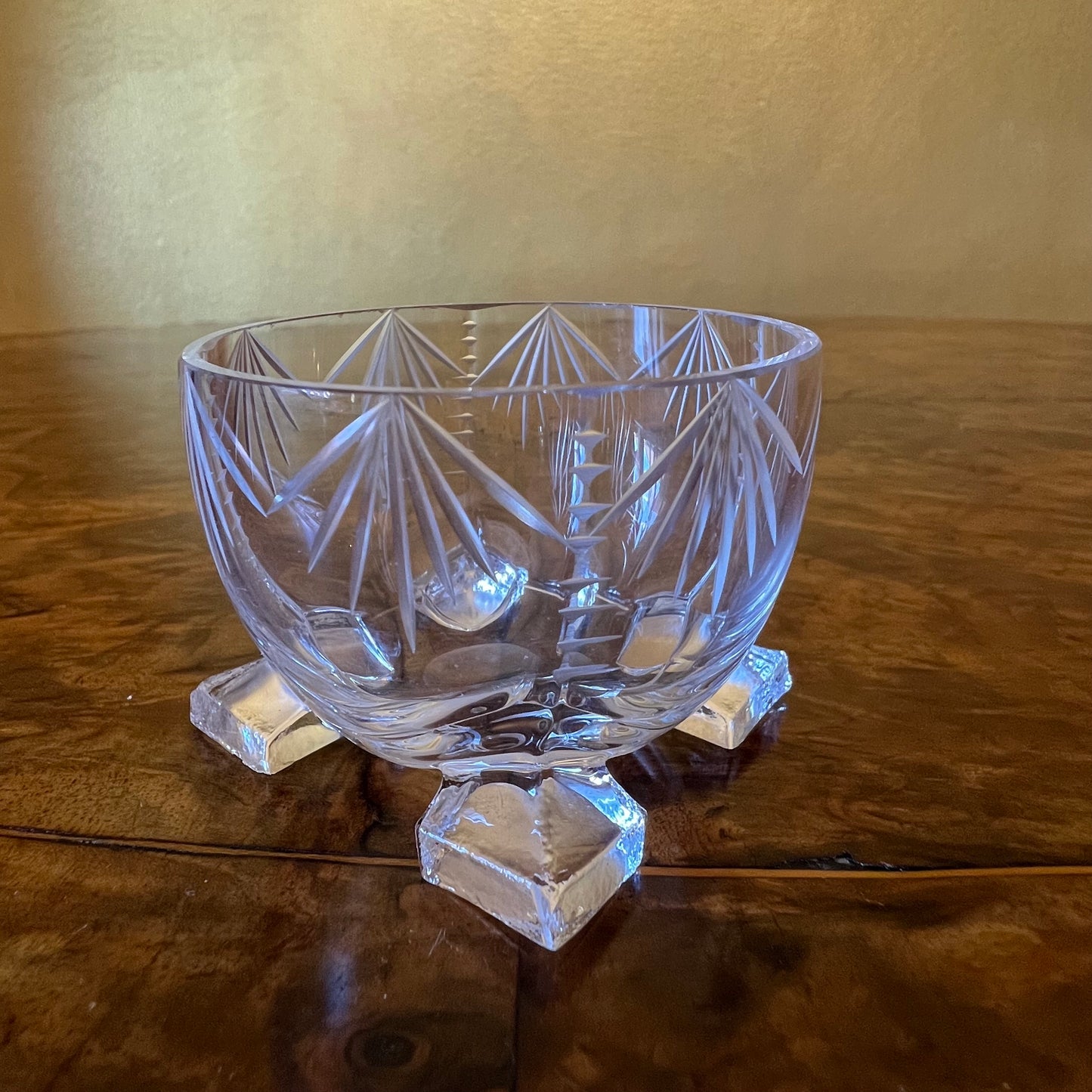 Glass Cut Small Bowl With Feet