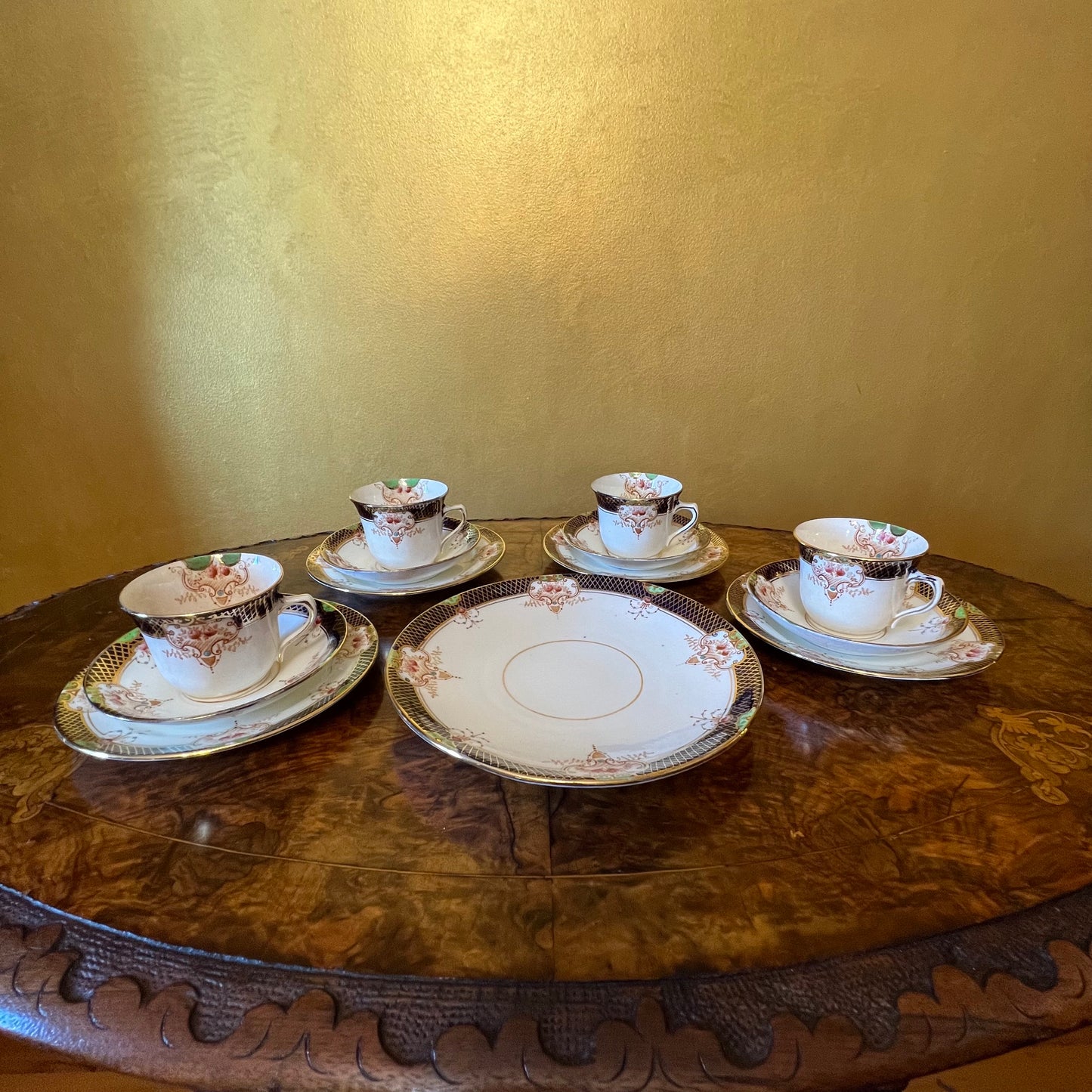 Vintage Tea Cup Trio Set With Cake Plate