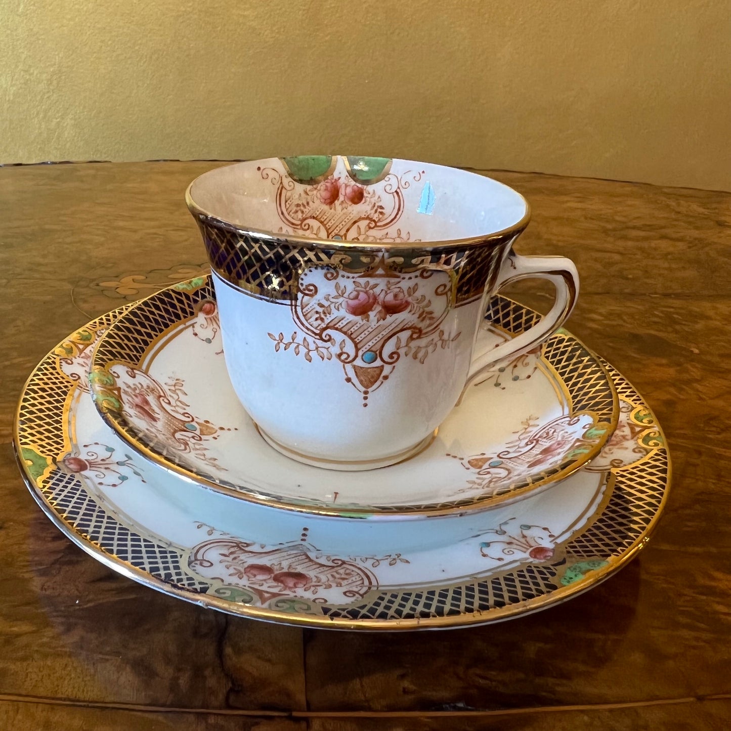 Vintage Tea Cup Trio Set With Cake Plate