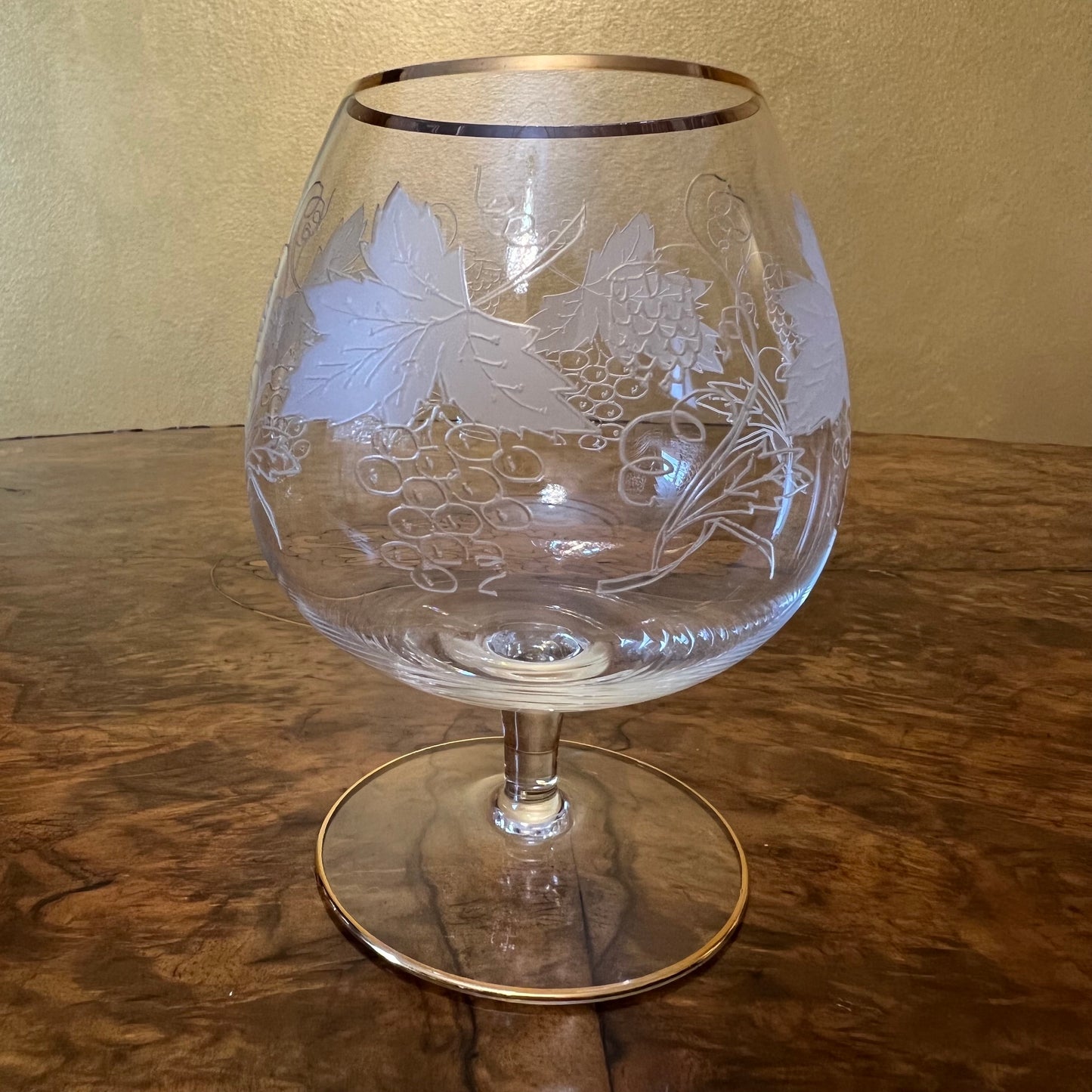 Bohemia Crystal Etched Gold Trim Brandy Glasses Set of Five