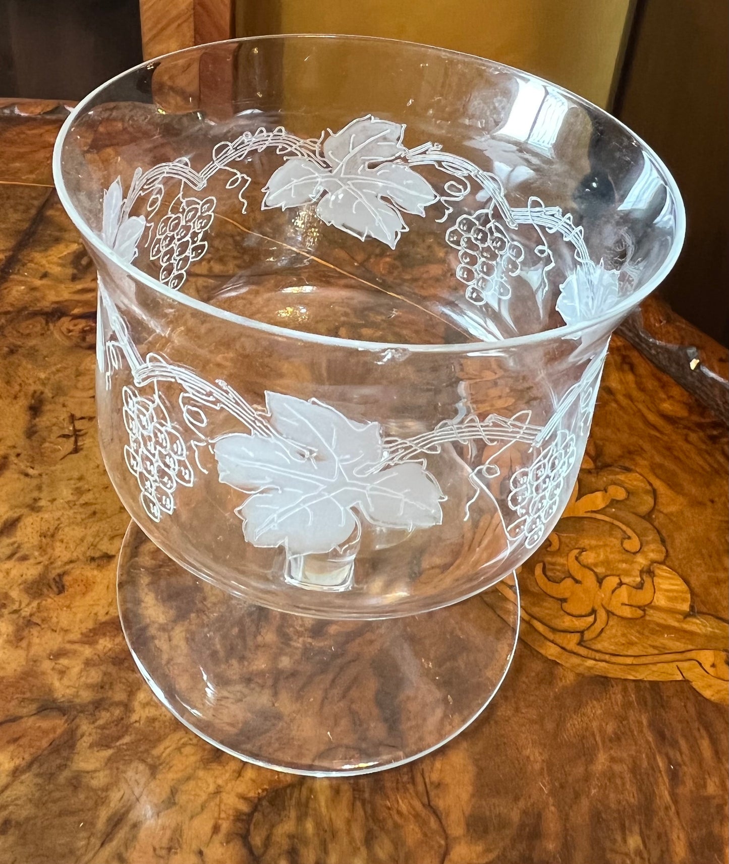 Vintage Etched Grapes Crystal Glasses Set Of Six