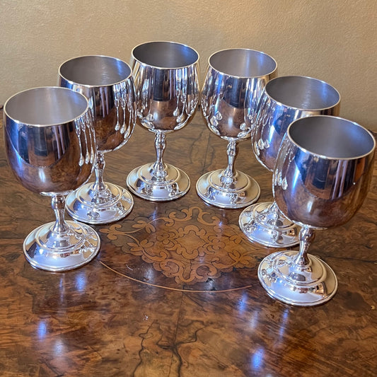 Vintage Silver Plated Wine Glasses Set of Six