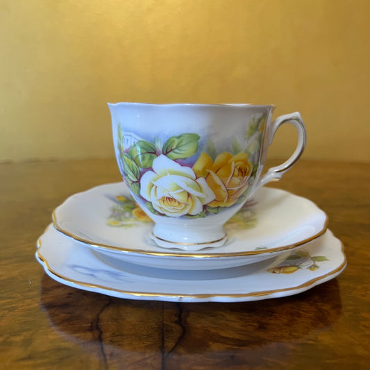 Vintage Colclough Yellow Floral Tea Cup Trio Set