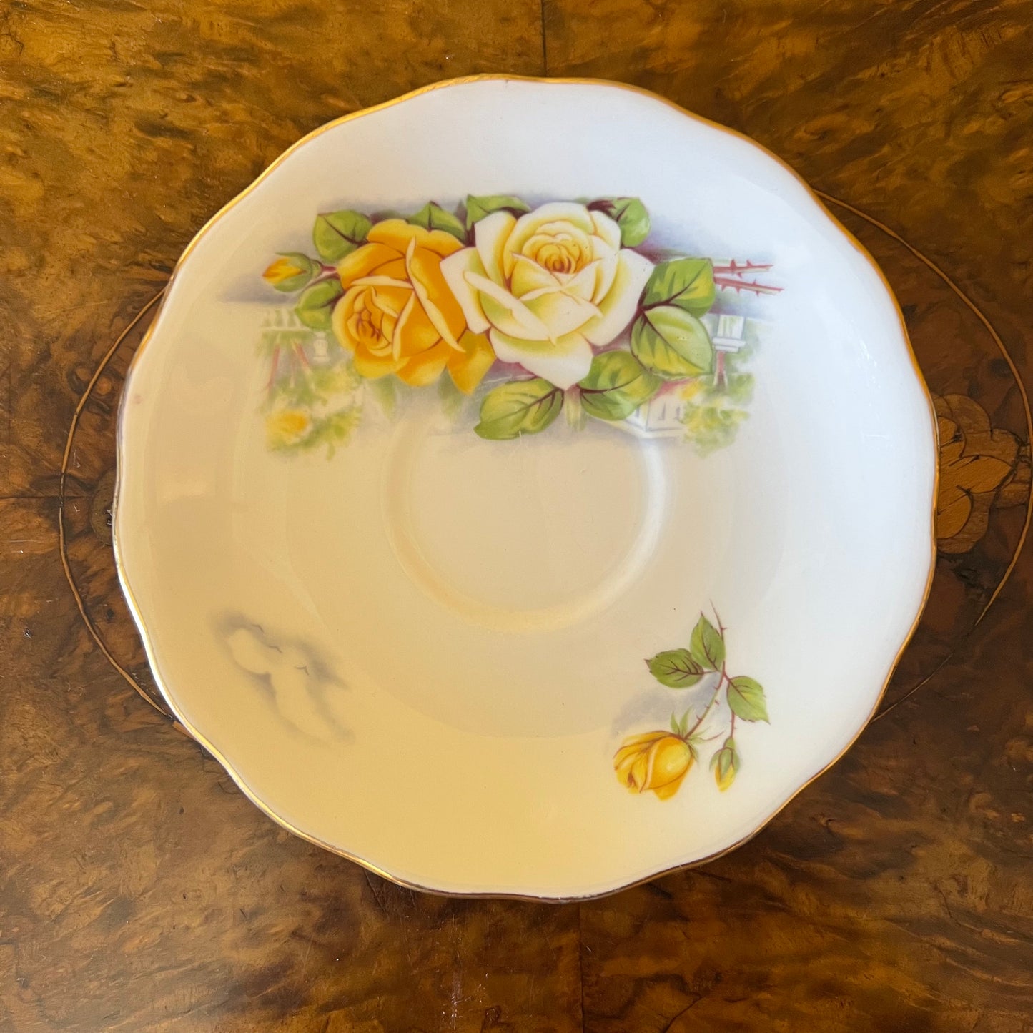 Vintage Colclough Yellow Floral Tea Cup Trio Set