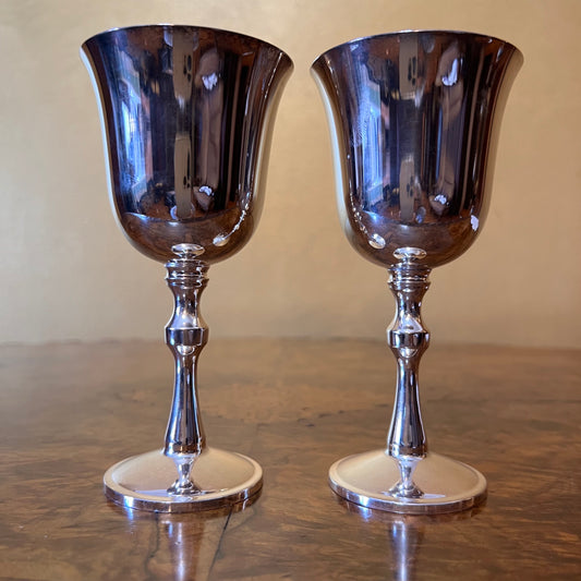 Vintage Portugal Silver Plated Wine Glasses Pair