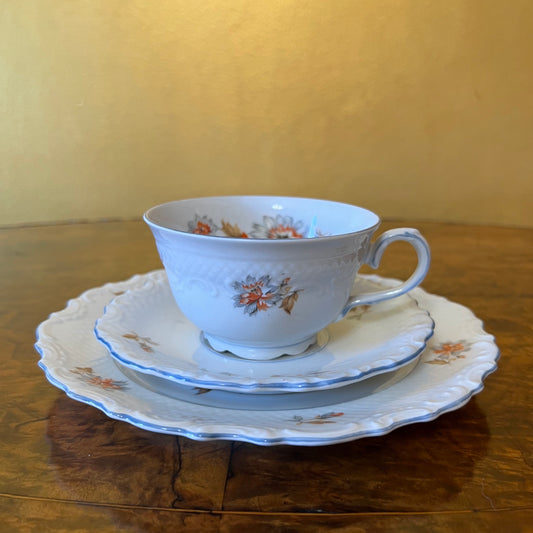 Bavarian Schumann Orange Floral Tea Cup Trio Set