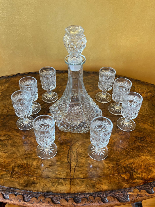 Vintage Glass Decanter & Brandy Glasses
